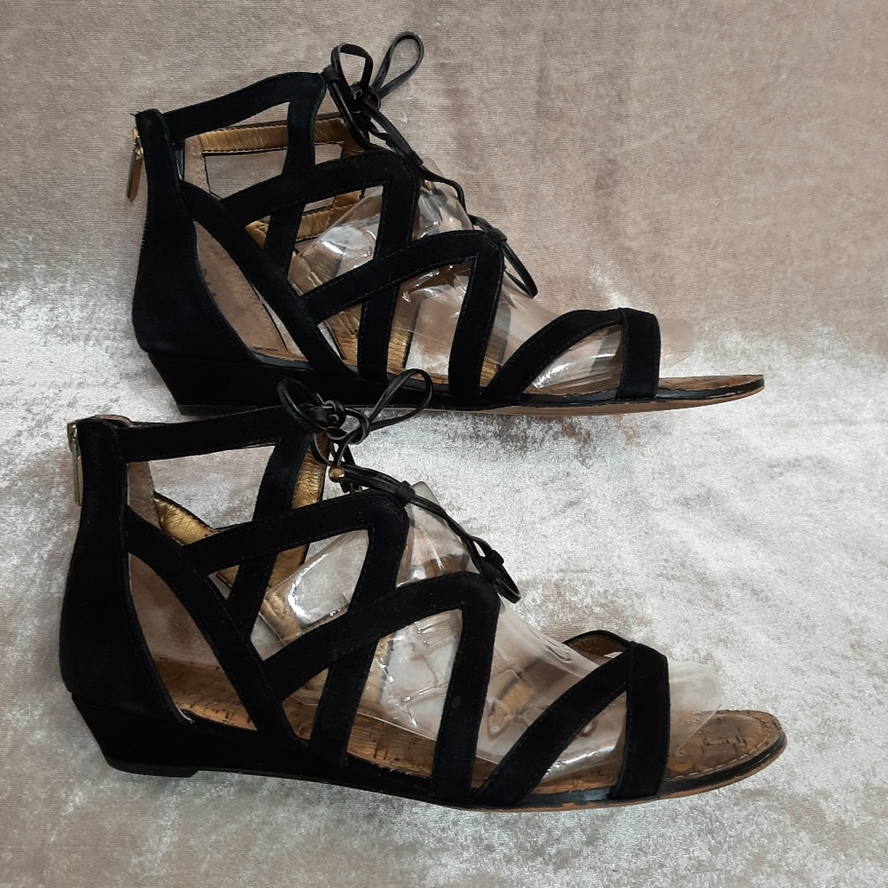 Sam Edelman 10M Sandal Lace Up Black Leather